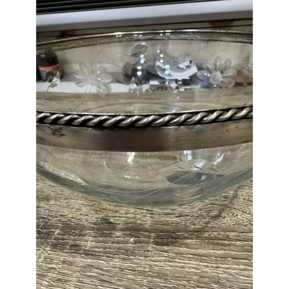 Alfredo Sciarrotta Sterling Silver Modernist Crystal Bowl & Gorham Floral RARE!!